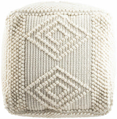Off-White Cotton Knitted Pouf