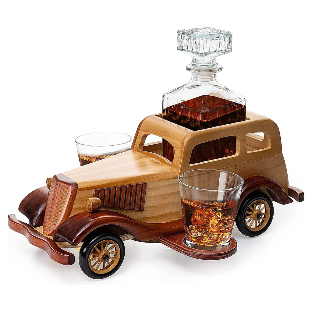 Old Fashioned Car Whiskey Decanter Set, Very Large 15" x 13" x 7" 750ml-0