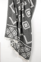 Black Aztec Turkish Towel – Lightweight Quick Dry Beach Towel, Boho Bathroom Decor, Turkish Cotton Bath Towel, Travel & Picnic Blanket-2