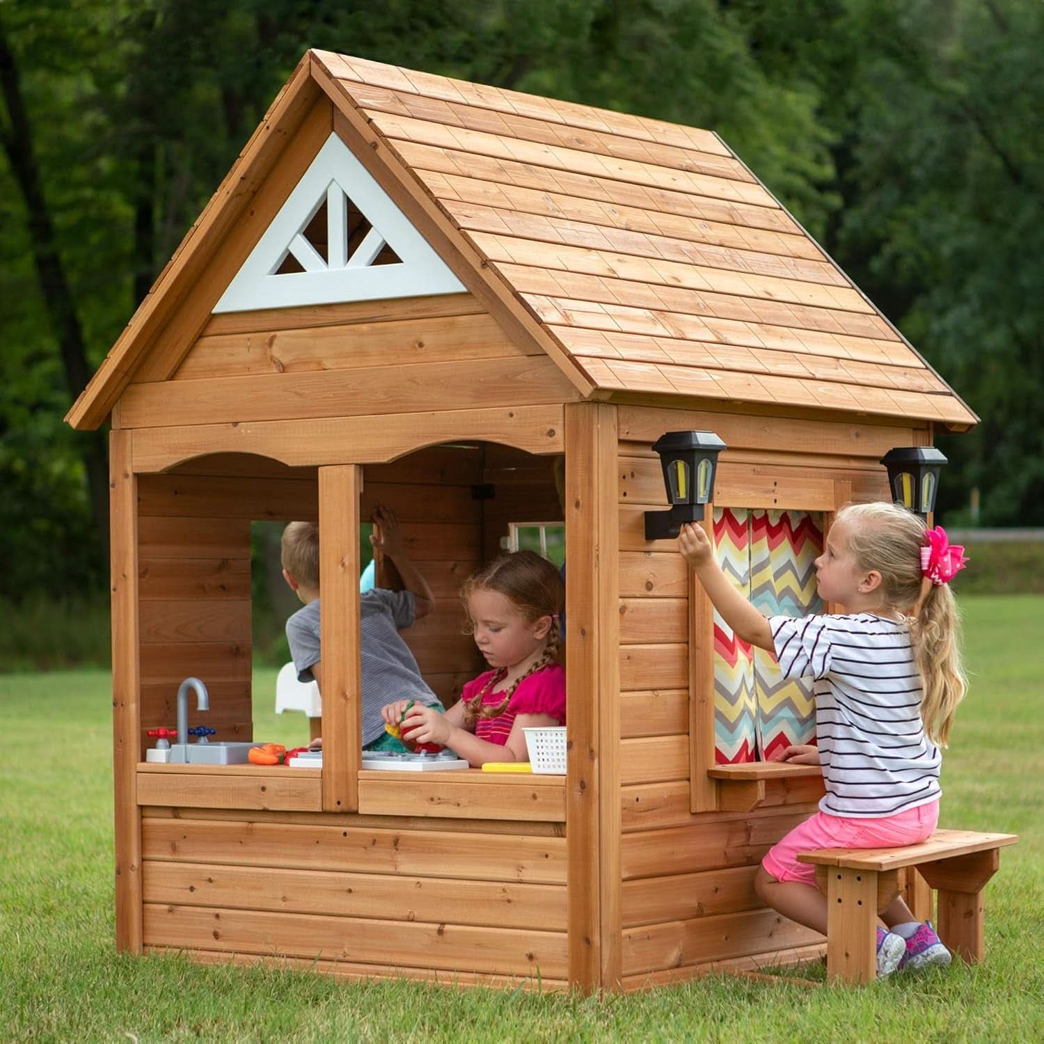 Cedar Wood Kids Outdoor Playhouse Kitchen Accessories-4