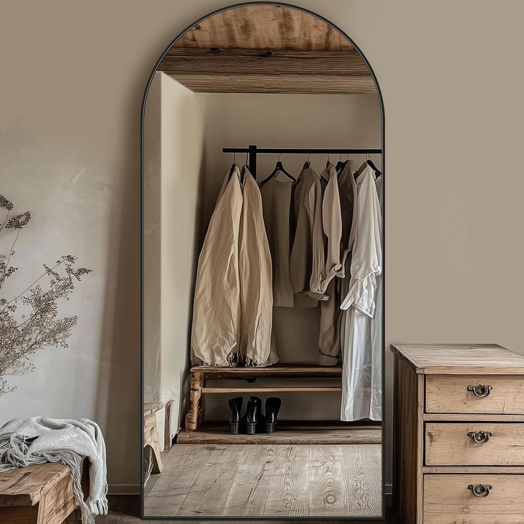 Black 76x34 Inch Arched Full Length Floor Mirror with Aluminum Frame-2
