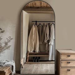 Black 76x34 Inch Arched Full Length Floor Mirror with Aluminum Frame-2