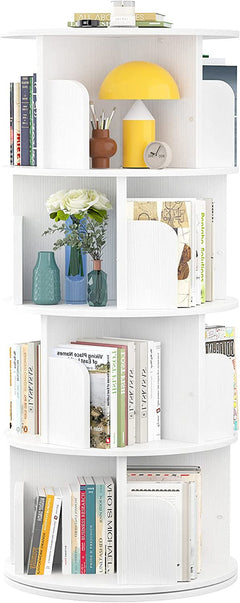 Rotating Corner Bookshelf 360 Degree White Storage-0