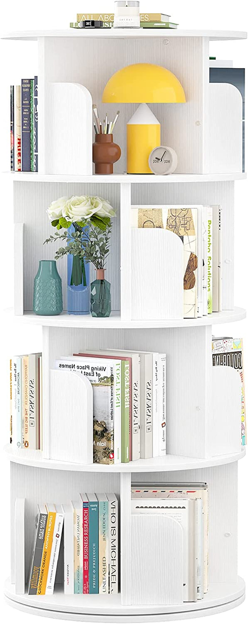 Rotating Corner Bookshelf 360 Degree White Storage-0