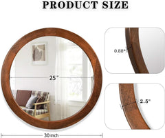 30 Inch Walnut Round Wall Mirror Rustic Style-4