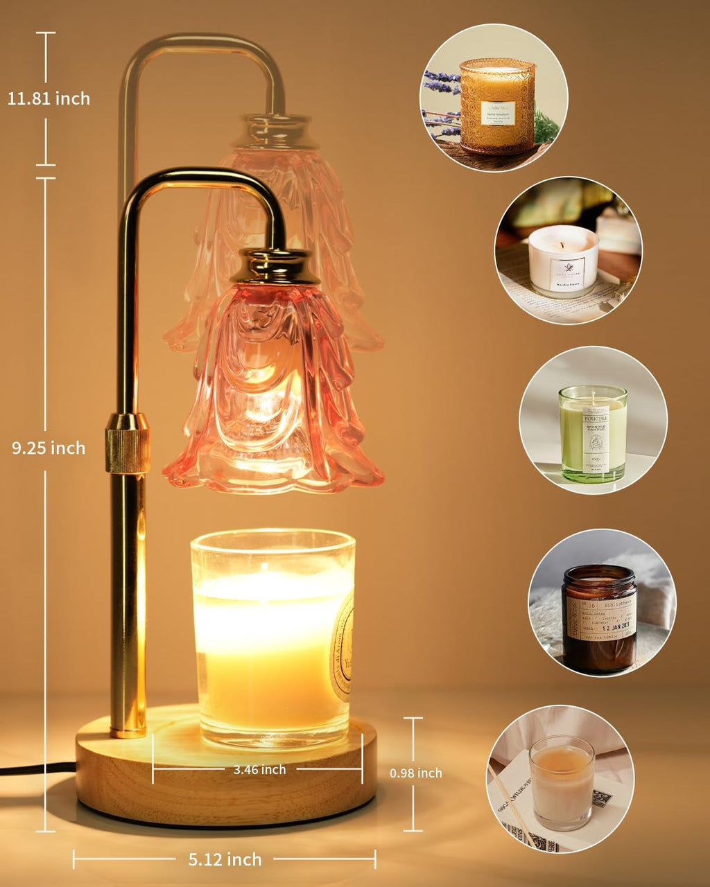 Pink Multifunctional Candle Warmer Lamp Timer Dimmable-1