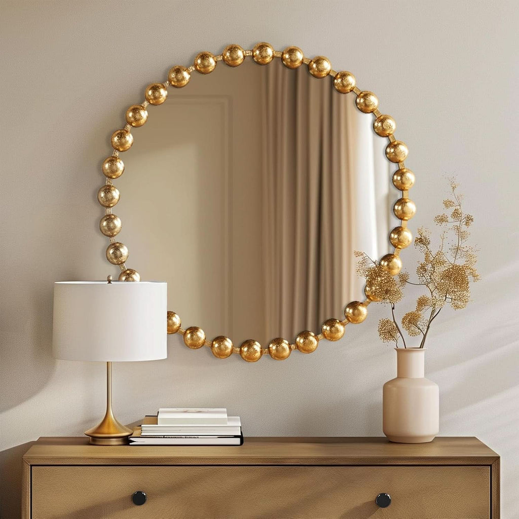 Round Wall Mirror With Gold Metal Frame 27 Inch Entryway-0