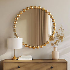 Round Wall Mirror With Gold Metal Frame 27 Inch Entryway-0