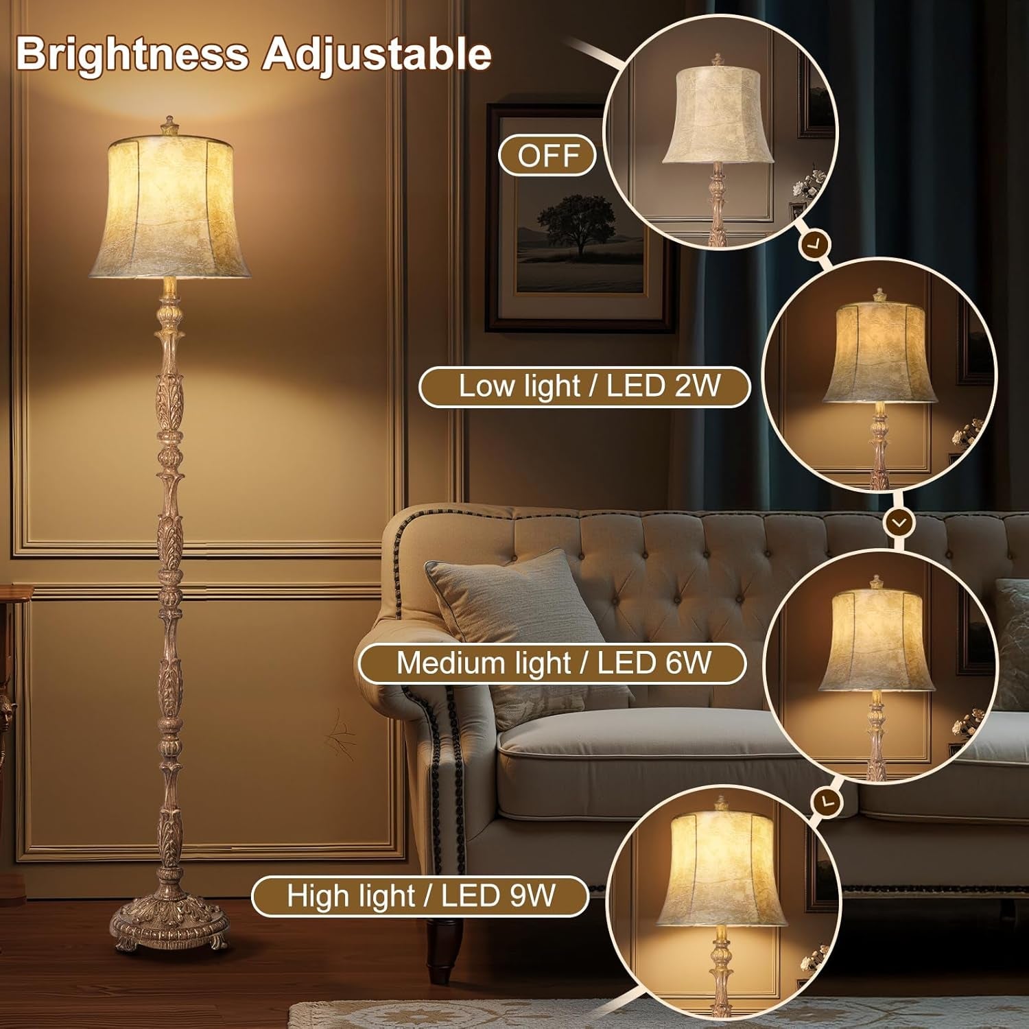Sixty Six Inch Intricately Resin Carved Floor Lamp Brown Finish-2
