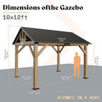 Ten By Twelve Feet Black Spruce Wood Gazebo Metal Roof-0