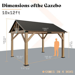 Ten By Twelve Feet Black Spruce Wood Gazebo Metal Roof-0