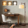 Brown Farmhouse Rustic Brushed Walnut Floor Lamp Remote-0
