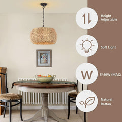 5 Light Farmhouse Rattan Chandelier Natural Water Hyacinth Shade-2