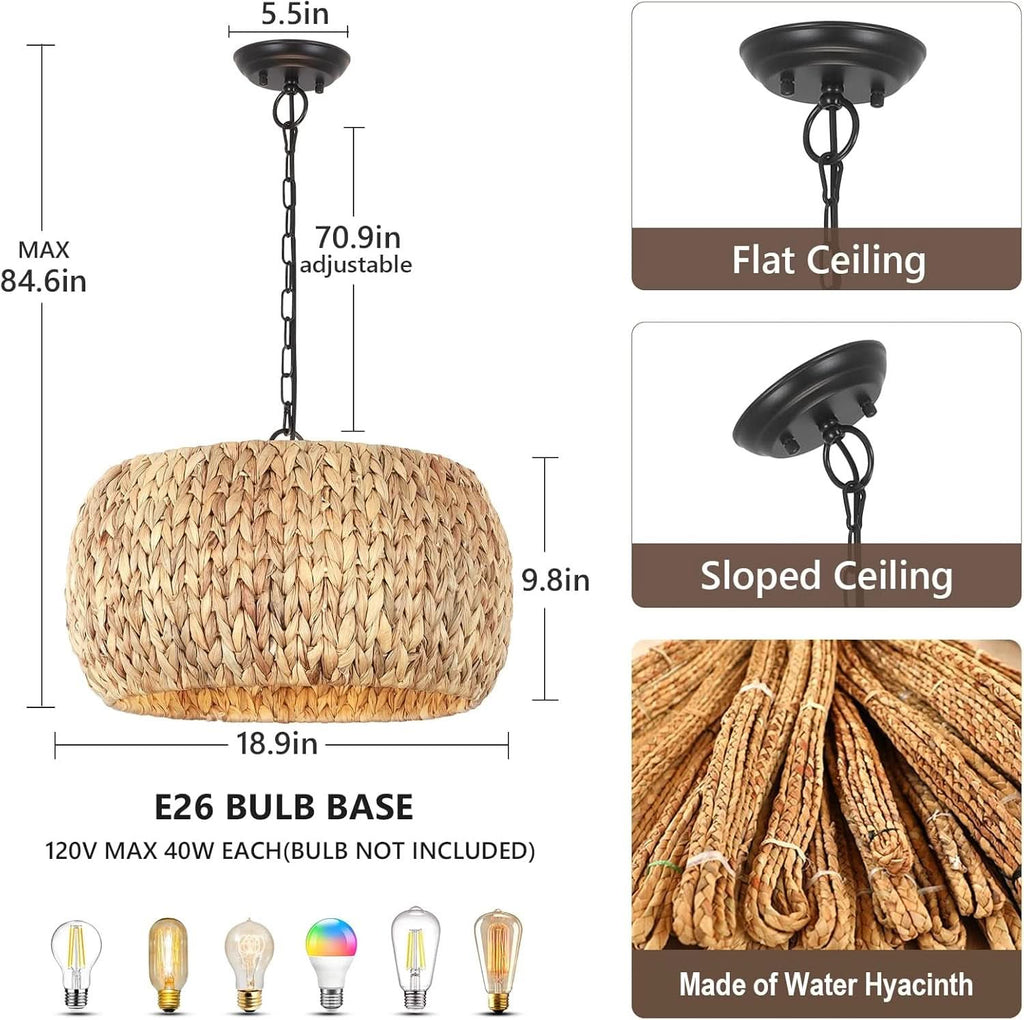 5 Light Farmhouse Rattan Chandelier Natural Water Hyacinth Shade-3