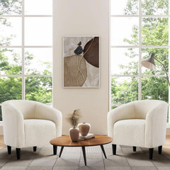 Ivory Barrel Chairs Boucle Living Room Duo Two Piece Set