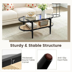 Rattan Coffee Table 40 Inch Premium Acacia Wood Finish-4