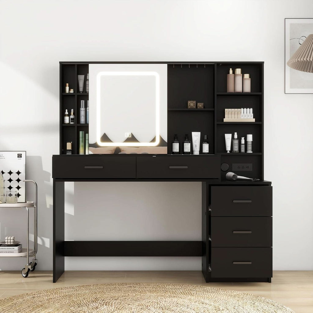 Black Vanity Desk With Large Mirror Illumination Mode-2