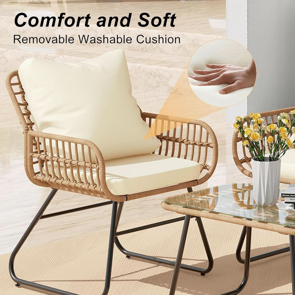 Stylish Four-Piece Outdoor Rattan Furniture Set with Cushions-2