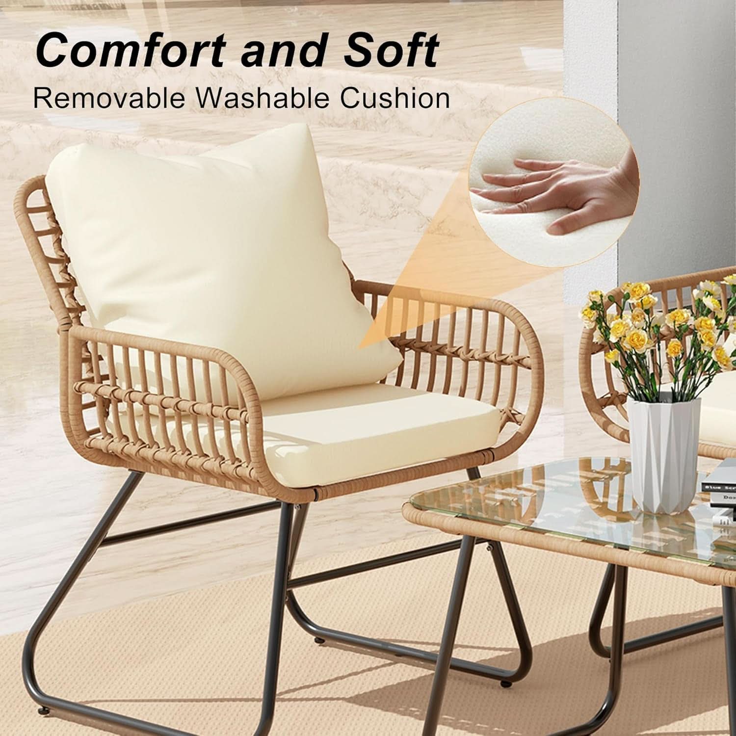 Stylish Four-Piece Outdoor Rattan Furniture Set with Cushions-2