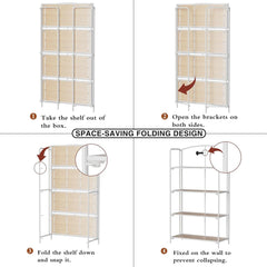 No Assembly Foldable Bookshelf 4 Tier White Bookcase-3