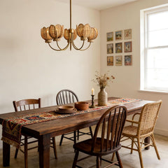 Natural Wicker Brass Chandelier Pendant Light 38 Inch-1