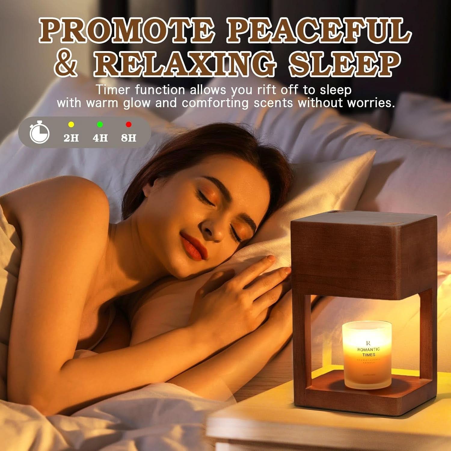 Decorative Wooden Candle Warmer Lamp Timer Dimmable