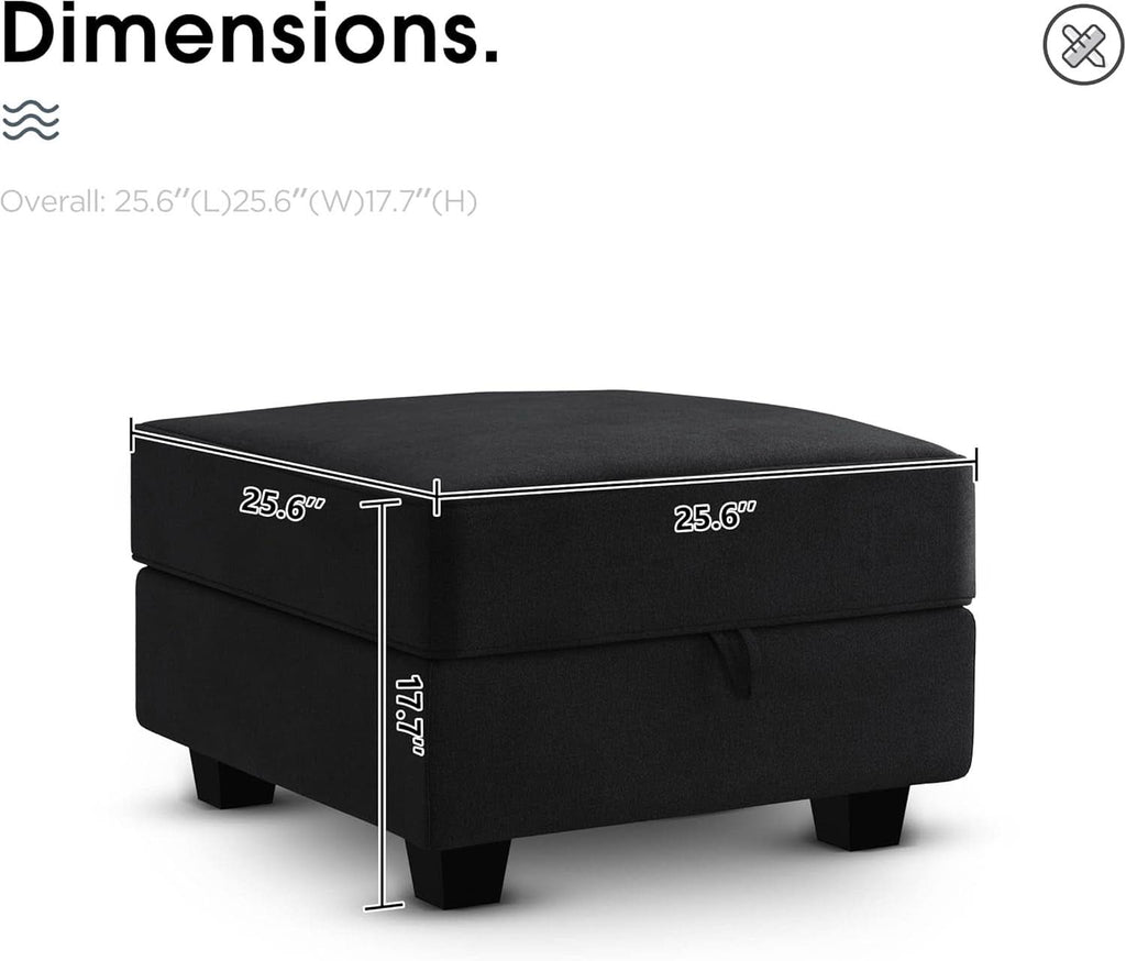 Premium Velvet Black Multifunctional Storage Ottoman-4