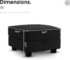 Premium Velvet Black Multifunctional Storage Ottoman-4