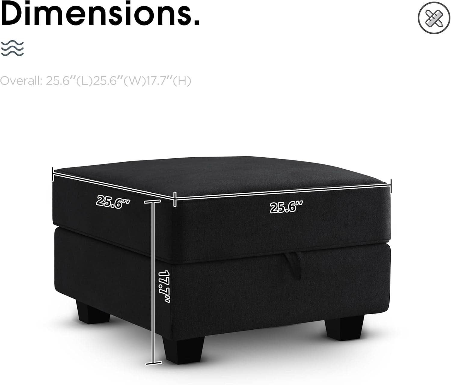 Premium Velvet Black Multifunctional Storage Ottoman-4