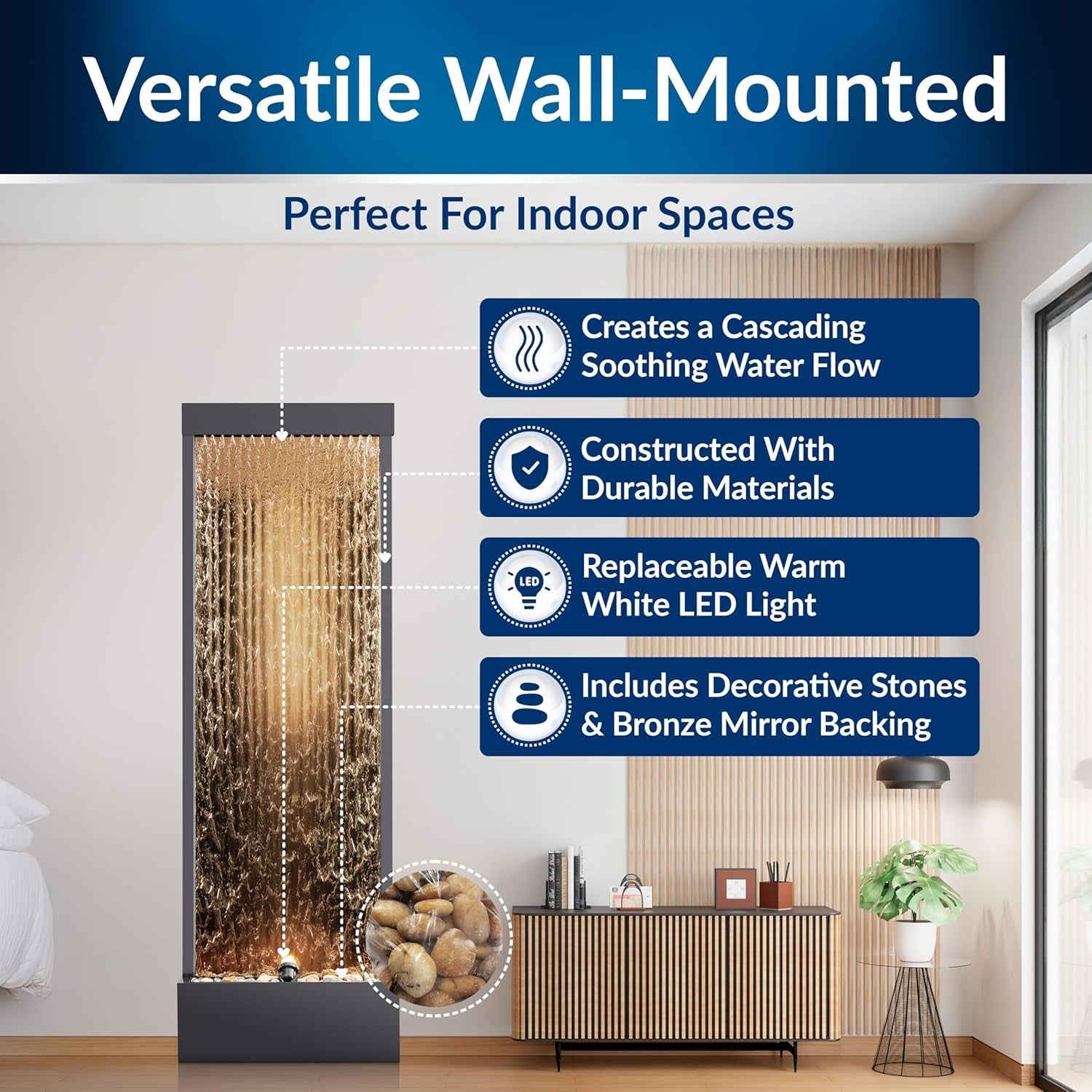 72 Inches Indoor Outdoor Mirror Waterfall Fountain-2