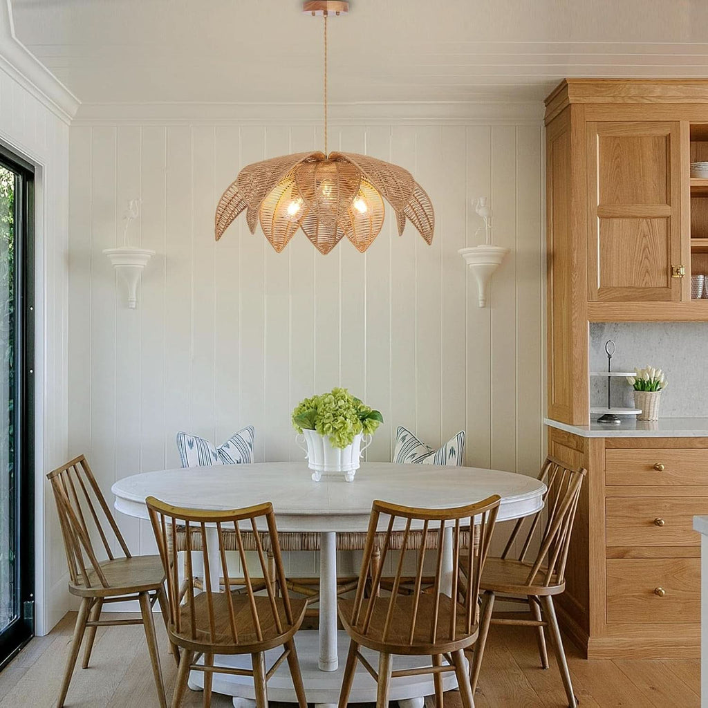 Handwoven Rattan Chandelier 24 Inch Pendant Light Fixture-4