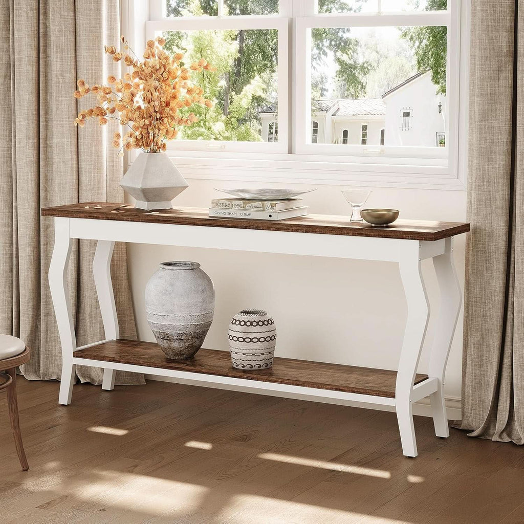 Vintage Console Table 70.9 Inch Two Tier Brown Finish-2