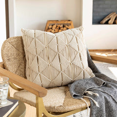 Cream Textured Macramé Throw Pillow - Clearance