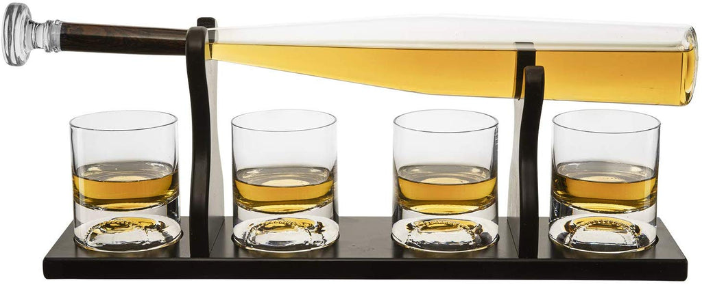 Baseball Bat Whiskey Decanter Set with 4 Baseball Glasses-3