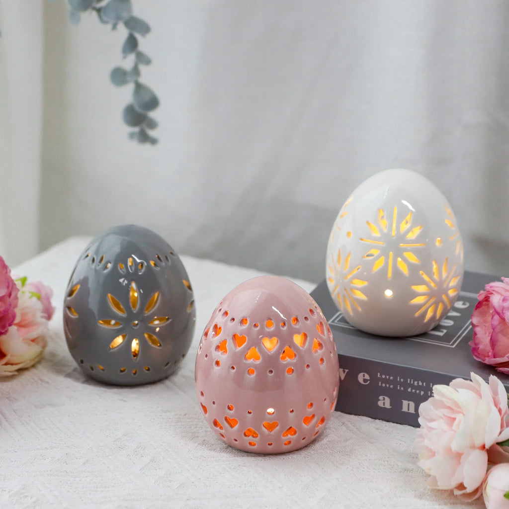 Set of 3 Ceramic Decorative Lamp 4" H(Egg)-1