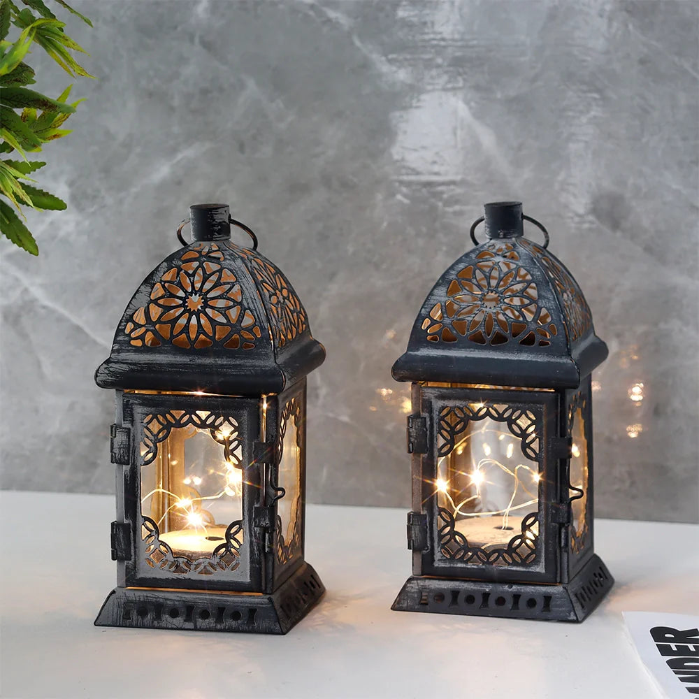 Set of 2 8”H Battery Operated Lanterns (Grey)-2