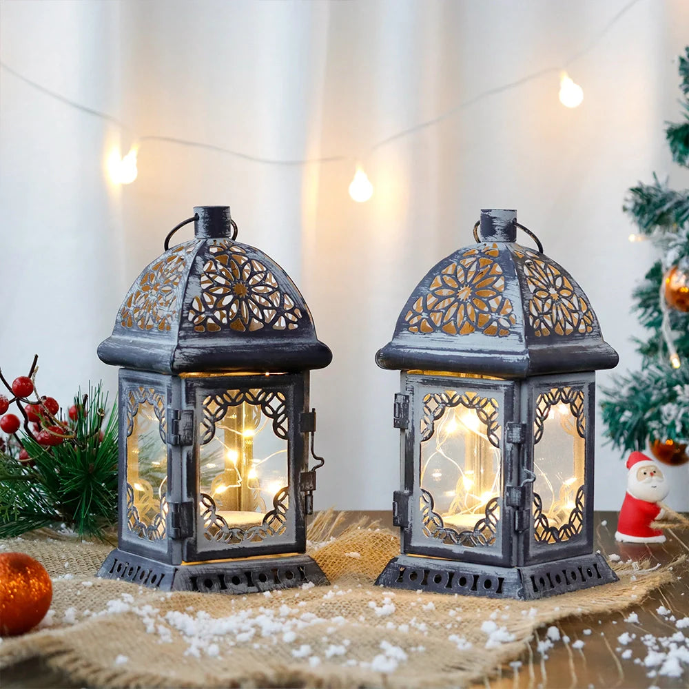 Set of 2 8”H Battery Operated Lanterns (Grey)-3