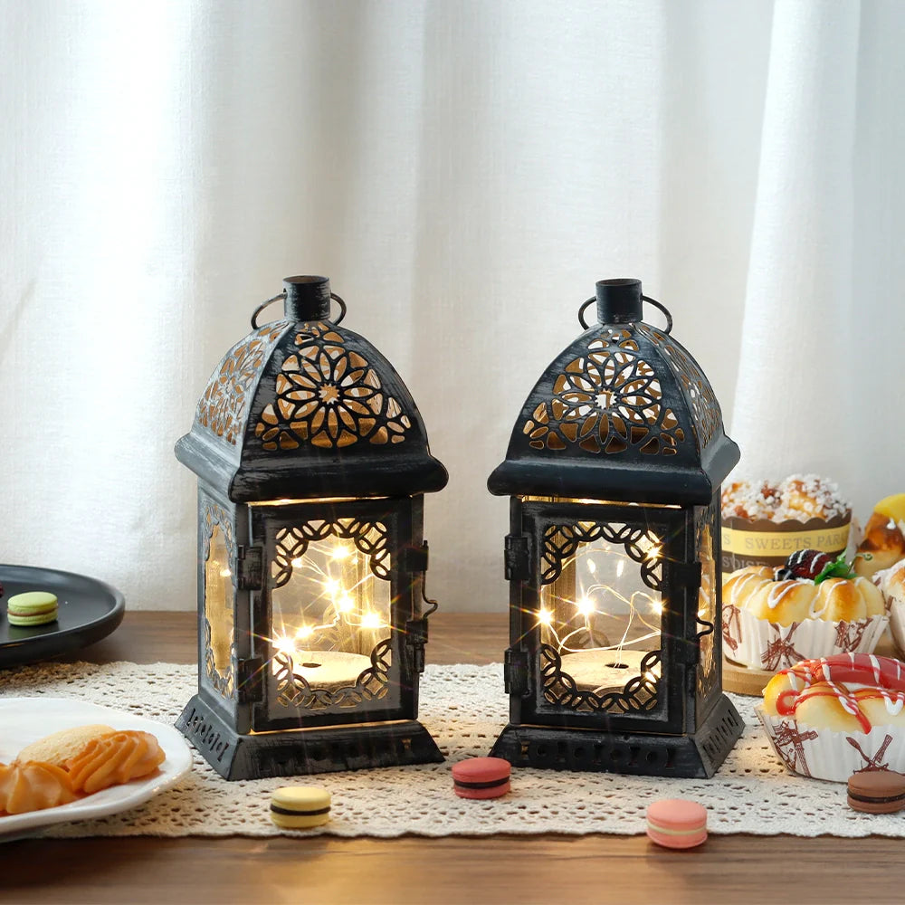 Set of 2 8”H Battery Operated Lanterns (Grey)-1