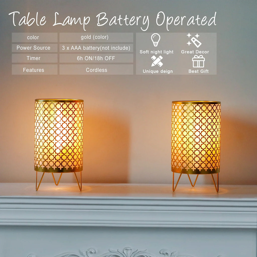 Set of 2 Battery Operated Lamp 9'' (Gold)-1