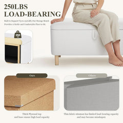 Cream Storage Ottoman Bench With Hidden Compartments-4