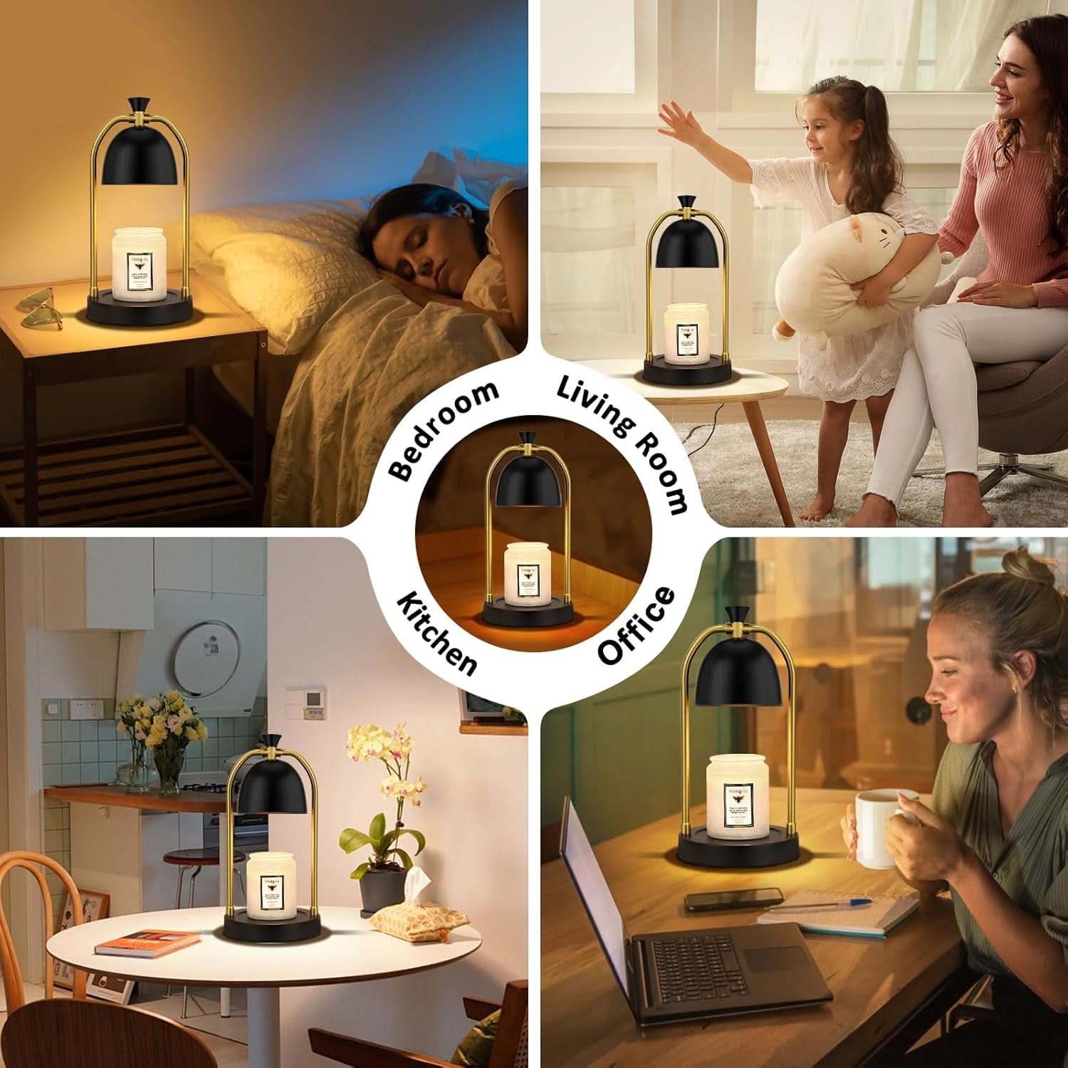 Black Flameless Candle Warmer Lamp Programmable Timer