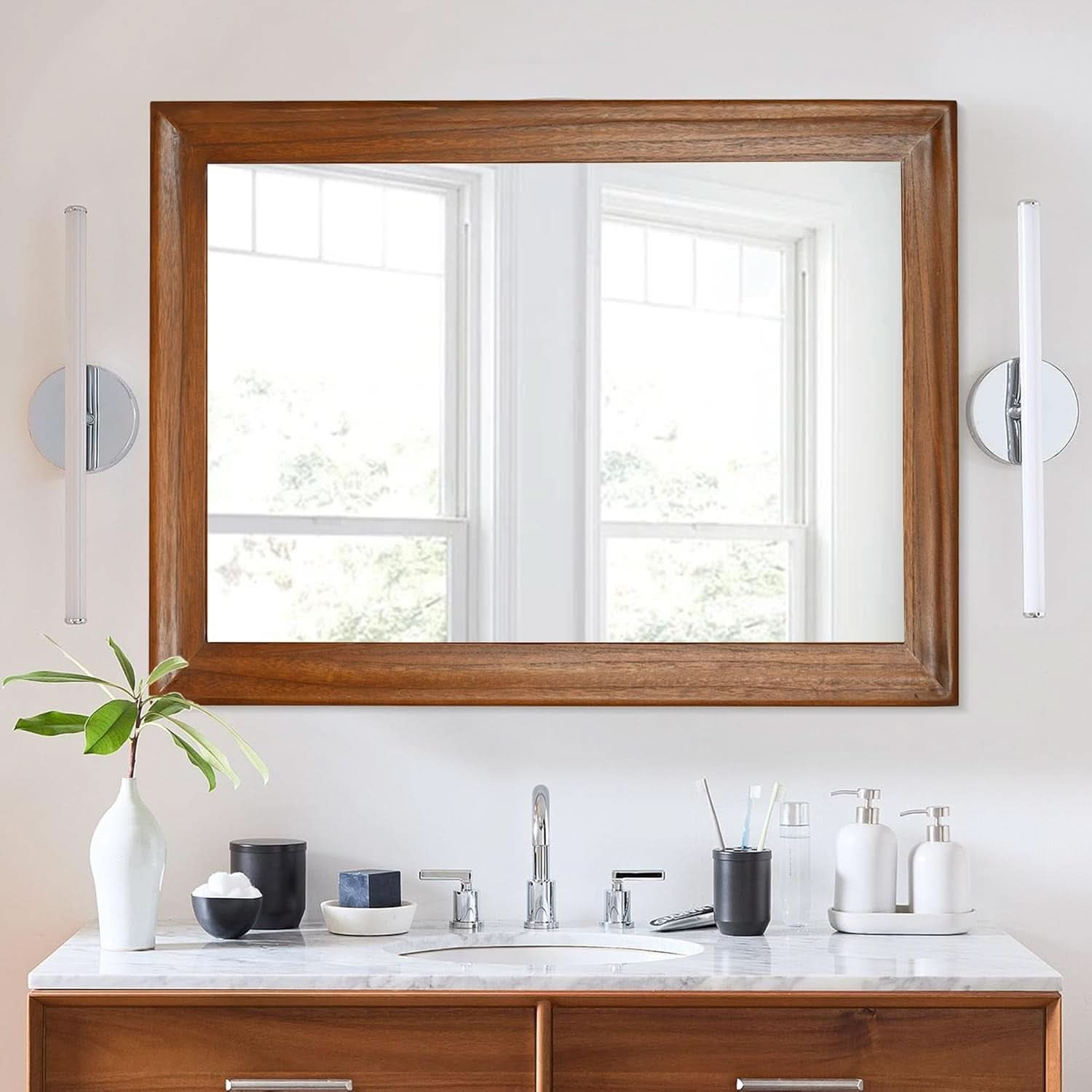 Rectangular Farmhouse Wood Bathroom Mirror 30x40 Brown-1