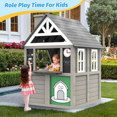 Kids Outdoor Playhouse Cedar Gray Weather Resistant-3