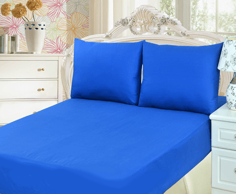 Tache 2 to 3 PC Cotton Solid Deep Blue Bed Sheet set (Fitted Sheet)