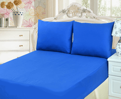 Tache 2 to 3 PC Cotton Solid Deep Blue Bed Sheet set (Fitted Sheet)