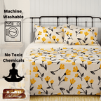 DaDa Bedding Yellow Fleur Floral Fitted and Flat Sheet Set