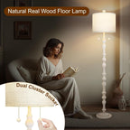 Tall Natural Wood Floor Lamp 65  Point Five Inches Linen Shade-1