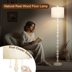 Tall Natural Wood Floor Lamp 65  Point Five Inches Linen Shade-1