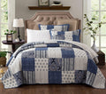 DaDa Bedding Denim Blue Patchwork Cotton Quilt Set-0