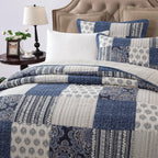 DaDa Bedding Denim Blue Patchwork Cotton Quilt Set-1